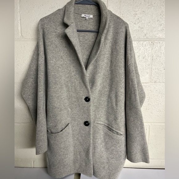 Madewell Women's Sz. M Grey Merino Wool Long Line Cardigan Sweater - Picture 9 of 10